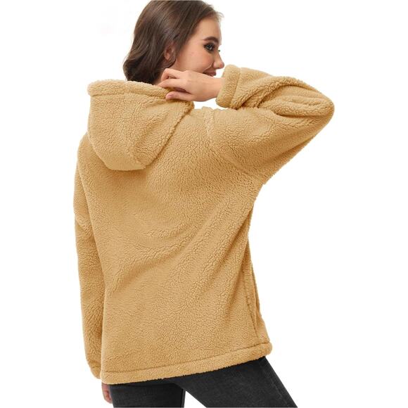 MagcoMsen Fleece Jacket Full Zip Tan Hooded Sherpa Fuzzy Sz S Women's - Picture 4 of 14